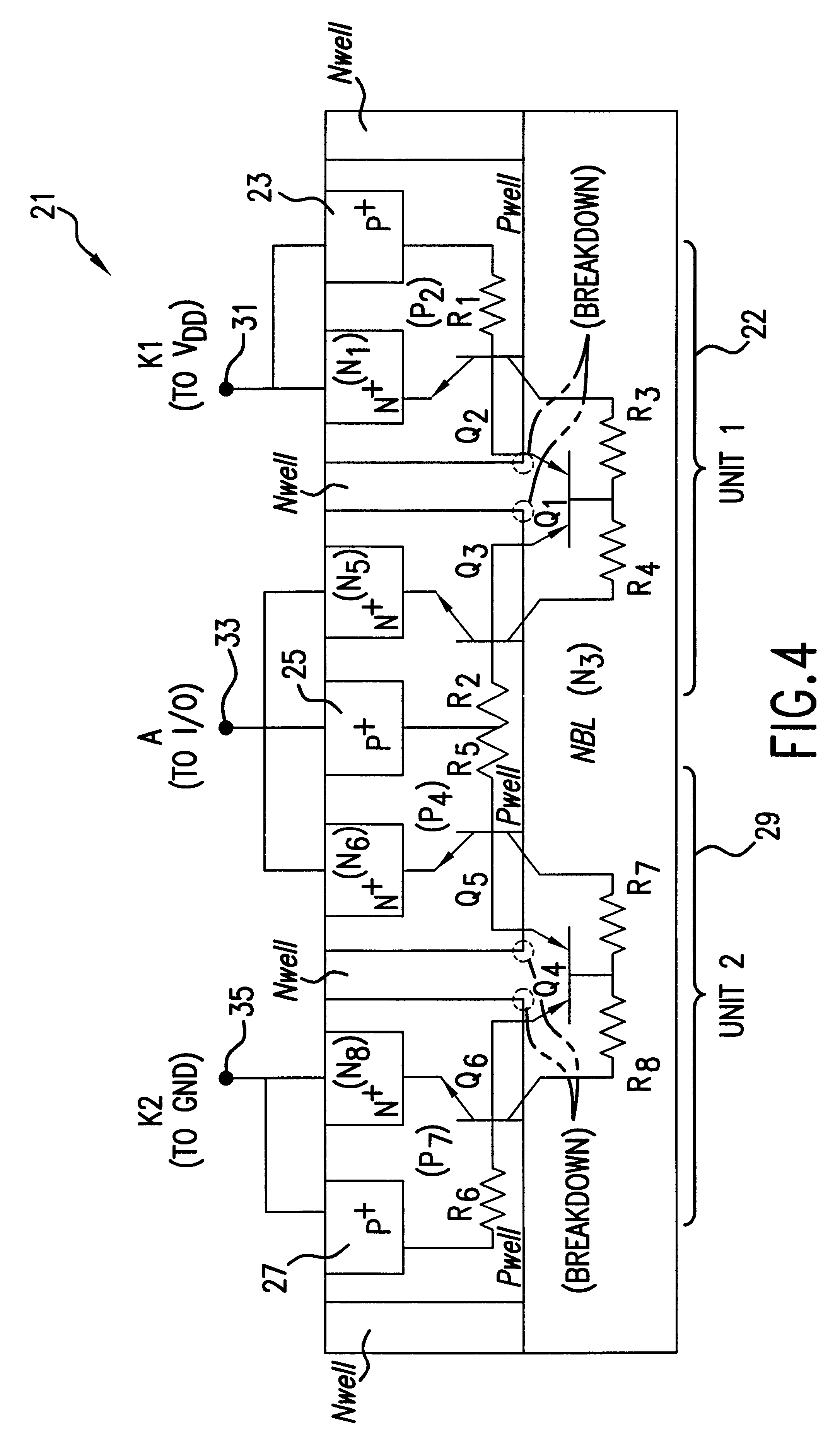 Single structure all-direction ESD protection for integrated circuits