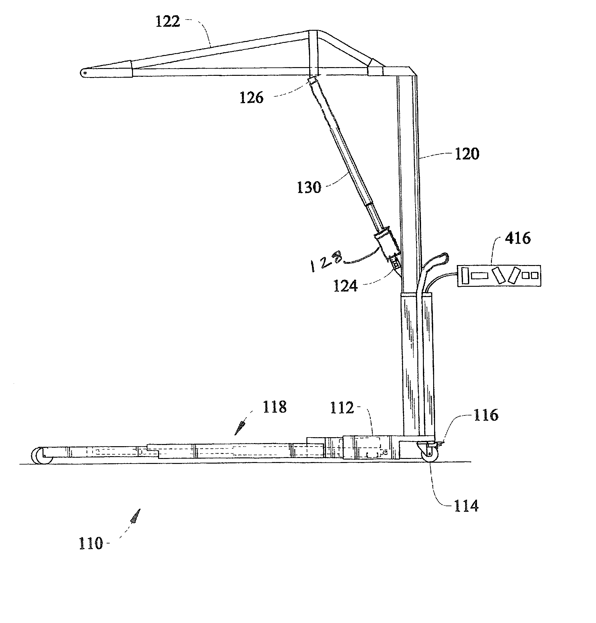Control apparatus and control method for a storable patient lift and transfer device