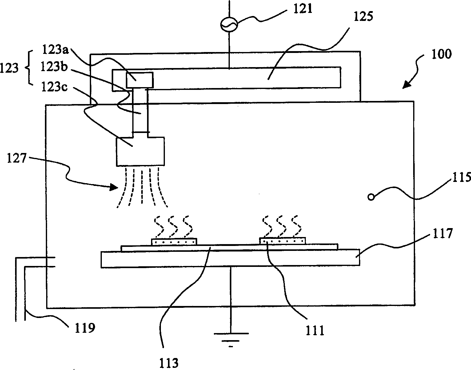 Electronic cyclotron resonance dusting device for treatment of glass chip or chip