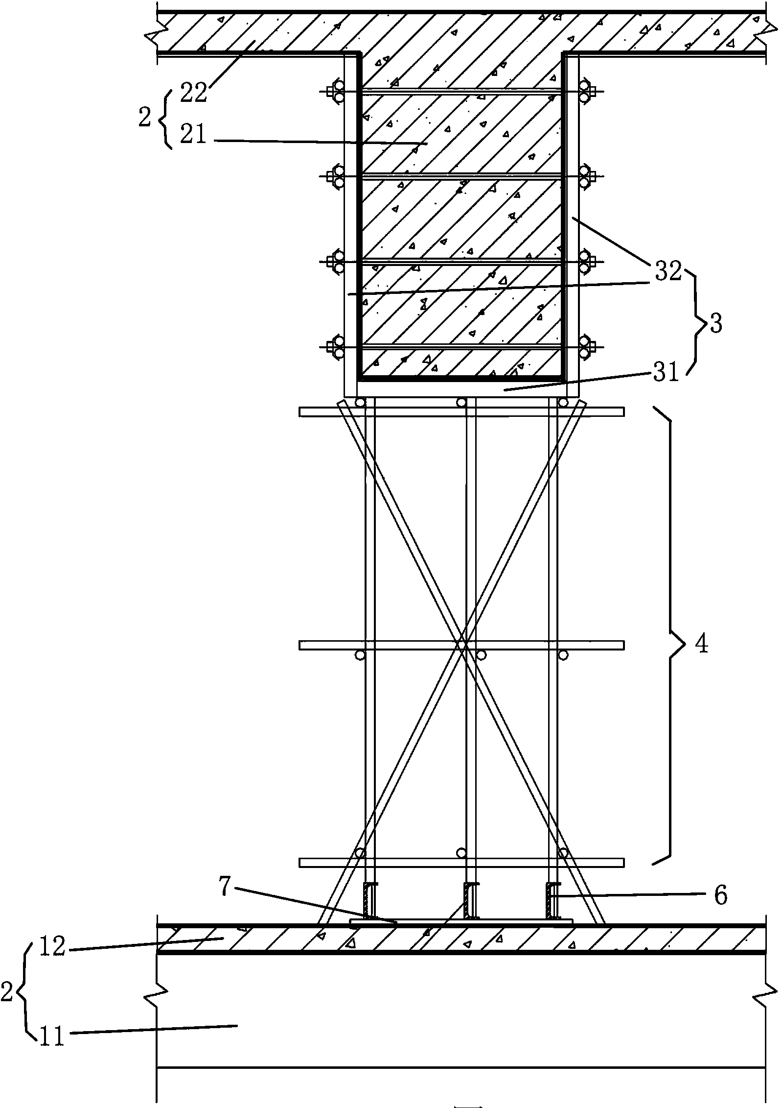 Once molding construction method of beam-type conversion layer of high-rise building by steel pipe supporting and laminated pouring