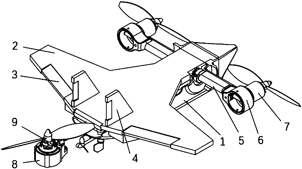 Sea-air-land-dive quadrangle tilting three-rotor unmanned aerial vehicle with capacity of vertical take-off and landing