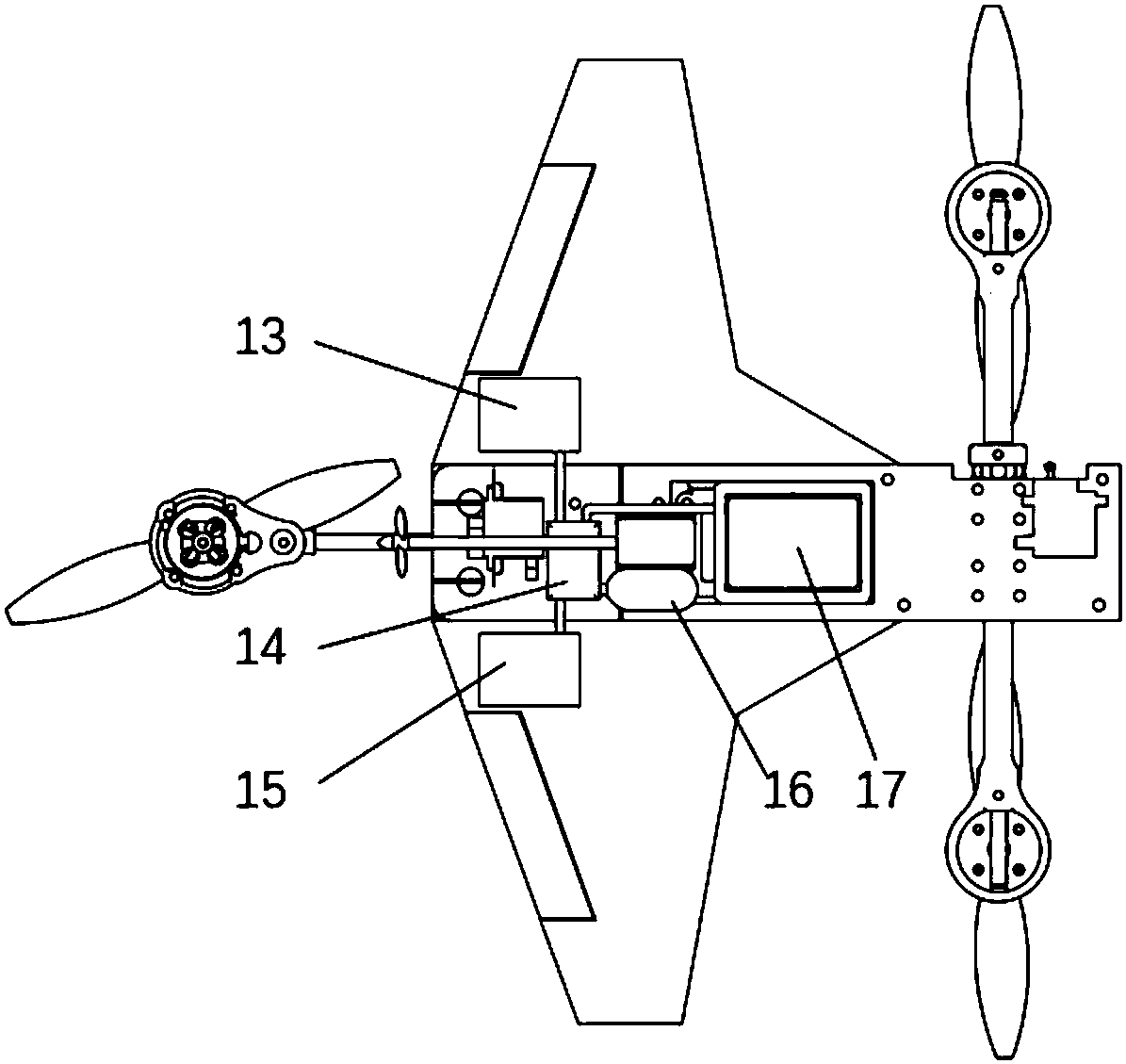 Sea-air-land-dive quadrangle tilting three-rotor unmanned aerial vehicle with capacity of vertical take-off and landing