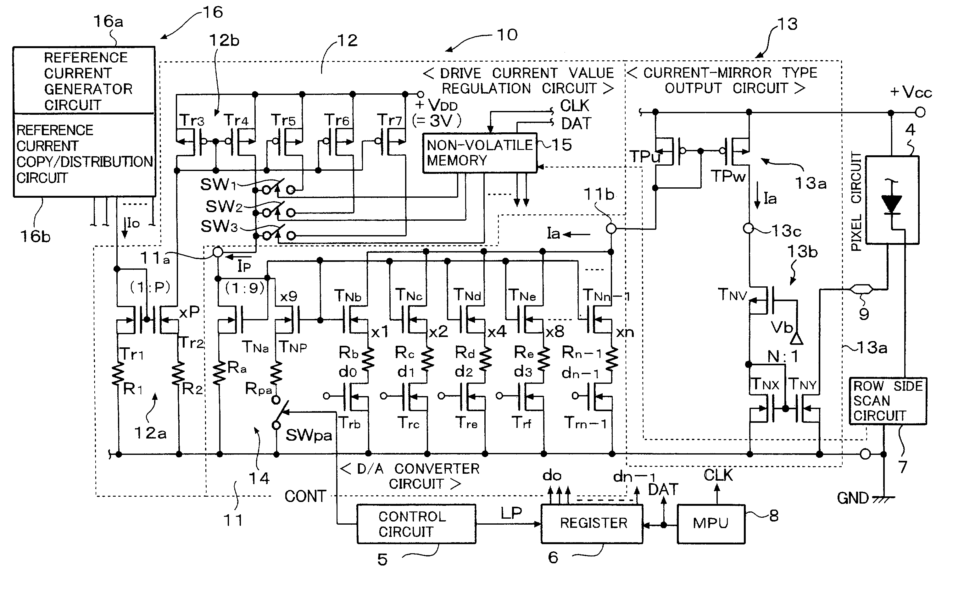 Drive circuit of active matrix type organic EL panel and organic EL display device using the same drive circuit