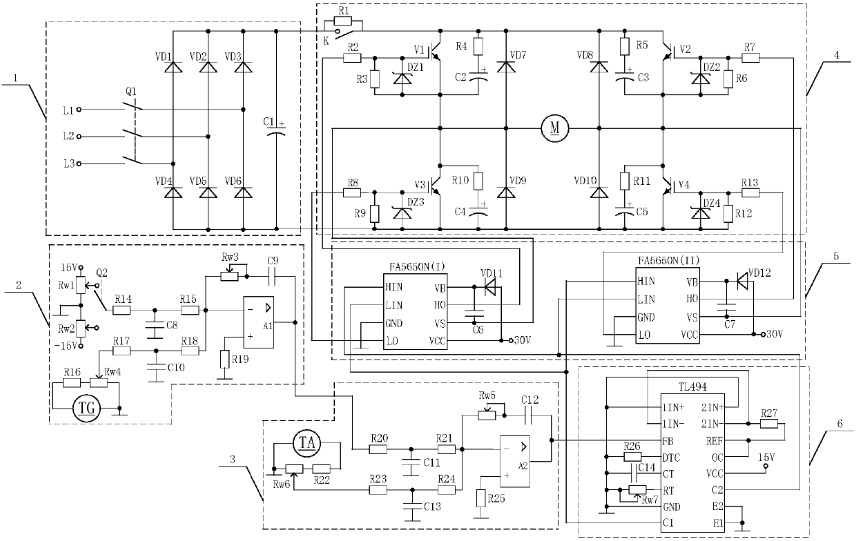 Double-closed-loop direct current motor control circuit