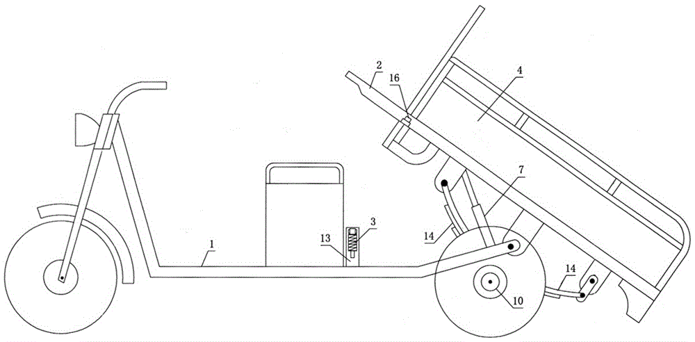 Electric tricycle with effort-saving turnover self-discharging function