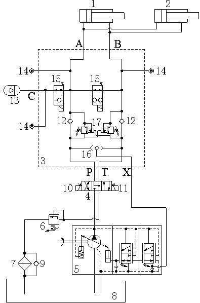 Crawler-type double-car-body state adjusting method and hydraulic system adopted by method