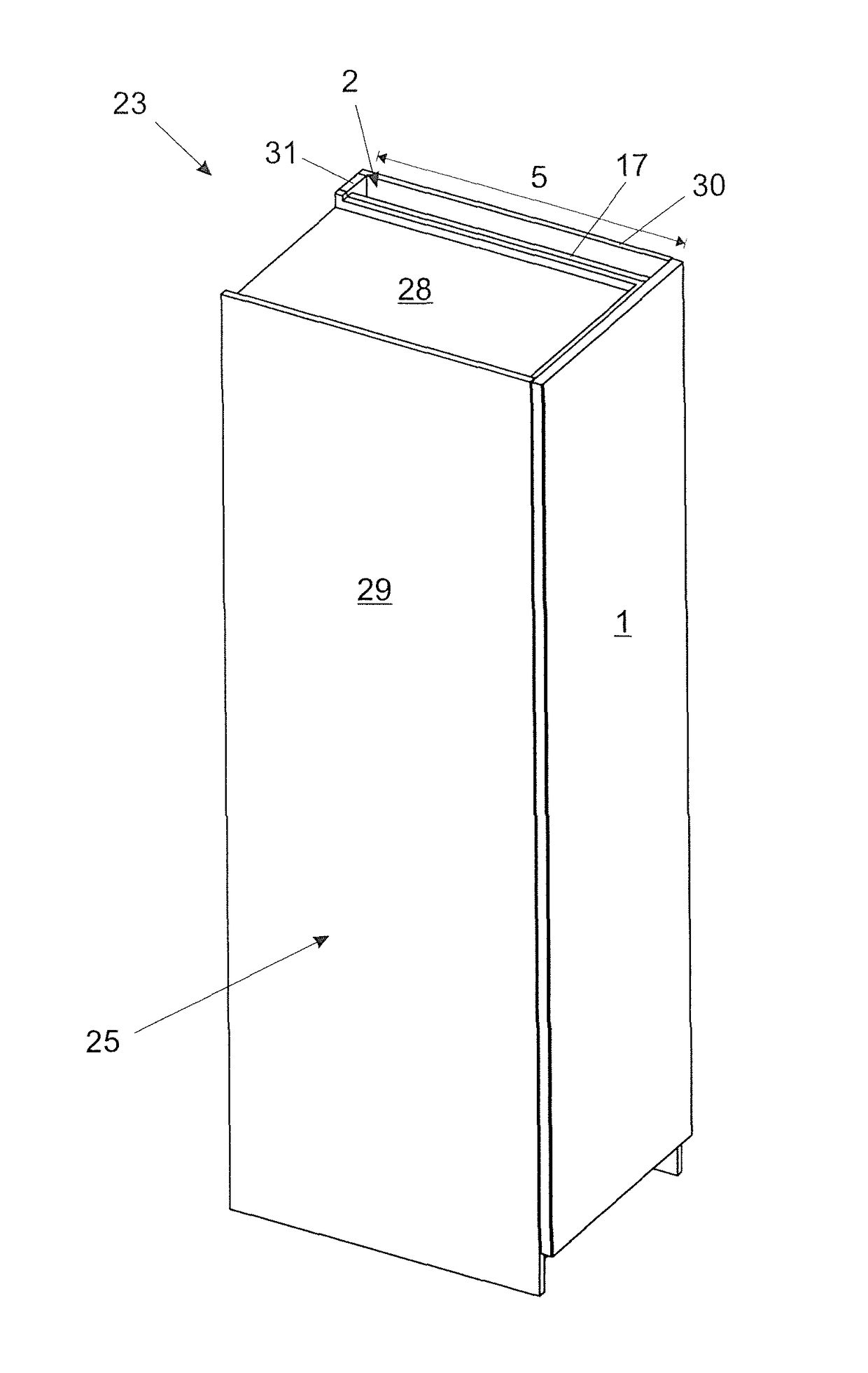 Arrangement of a door and cavity for an article of furniture