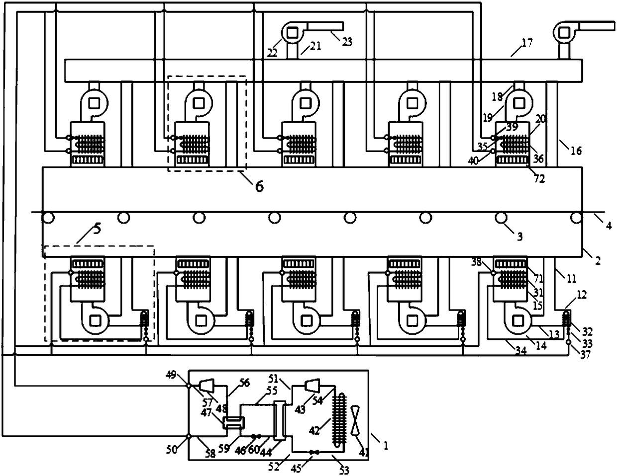 Drying system using overlapped multi-connected type heat pumps