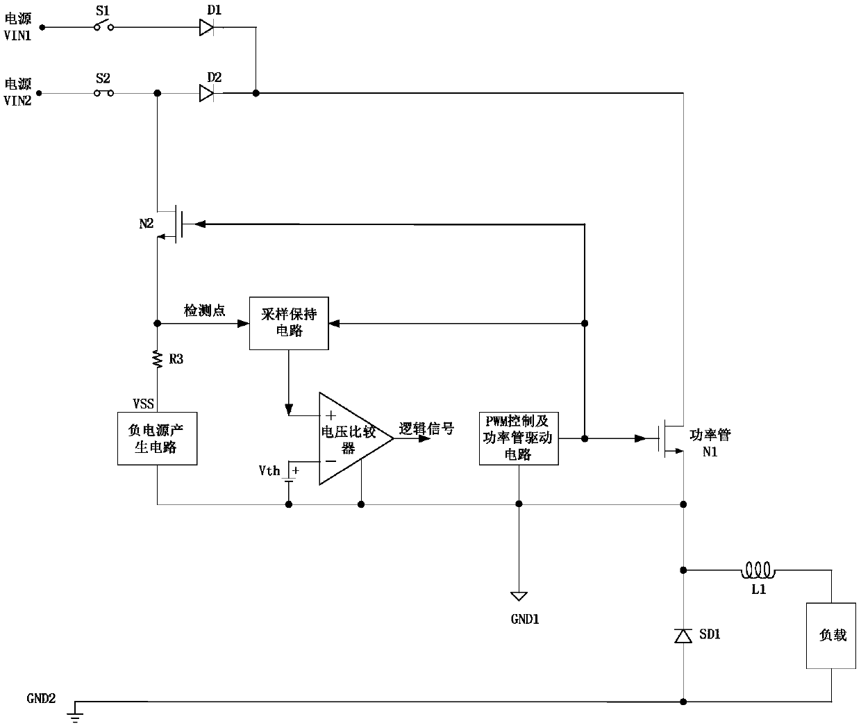 Power switch state detection circuit for floating ground wire BUCK type switching power supply