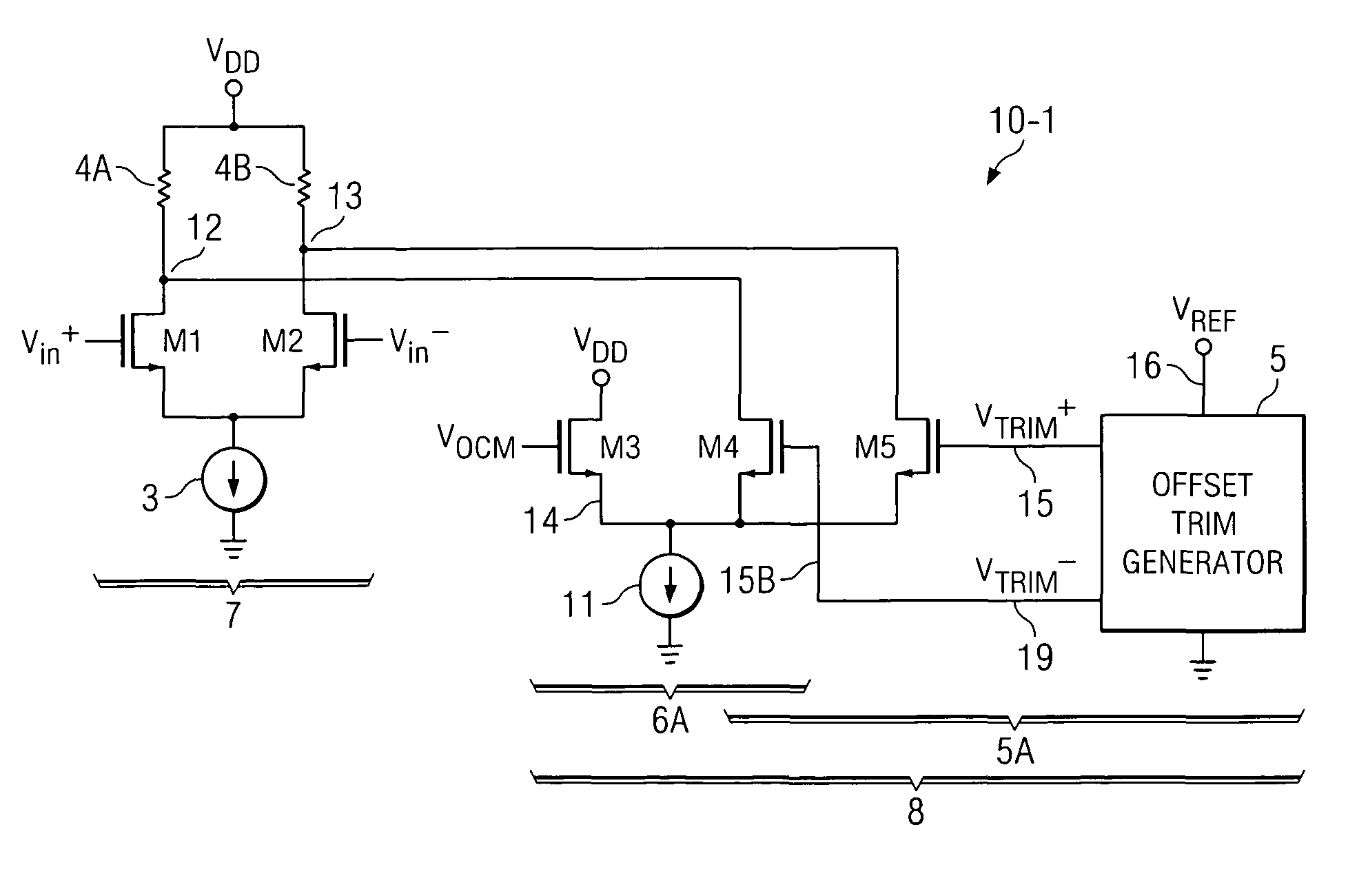 Combination trim and CMFB circuit and method for differential amplifiers