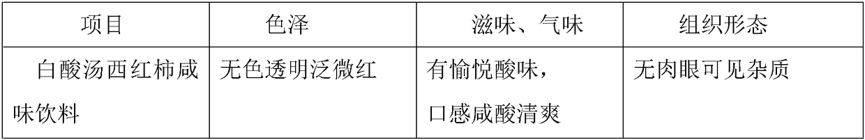 Salty drink prepared from white sour soup and tomatoes and preparation method thereof