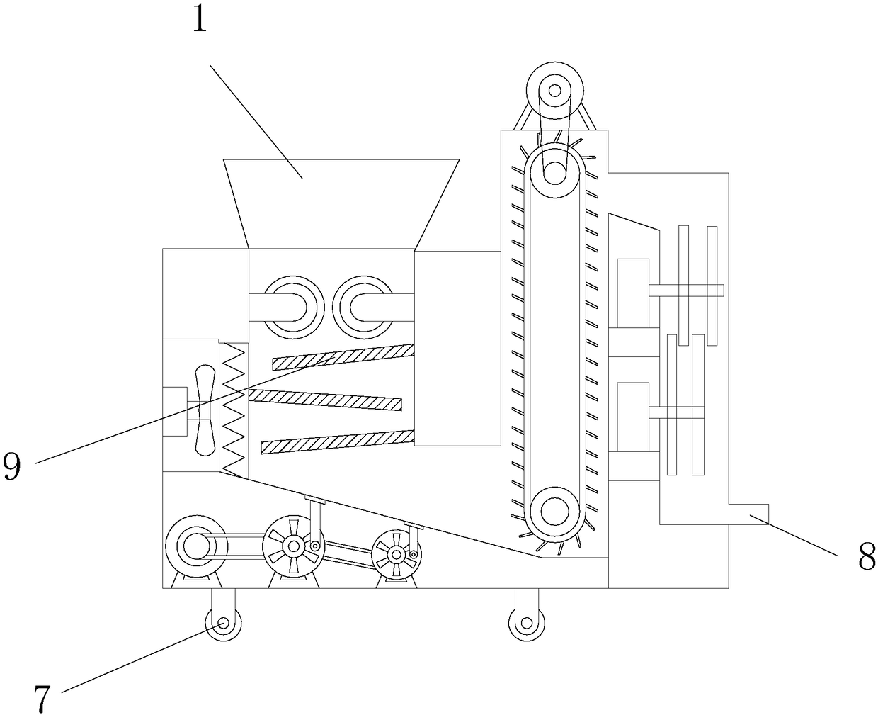 Pulverizer with dehumidifying function for production of feed