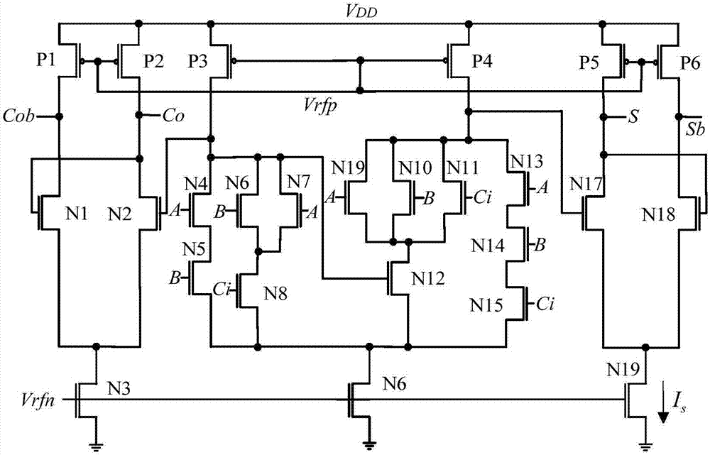 Current mode single-digit full adder based on FinFET transistor