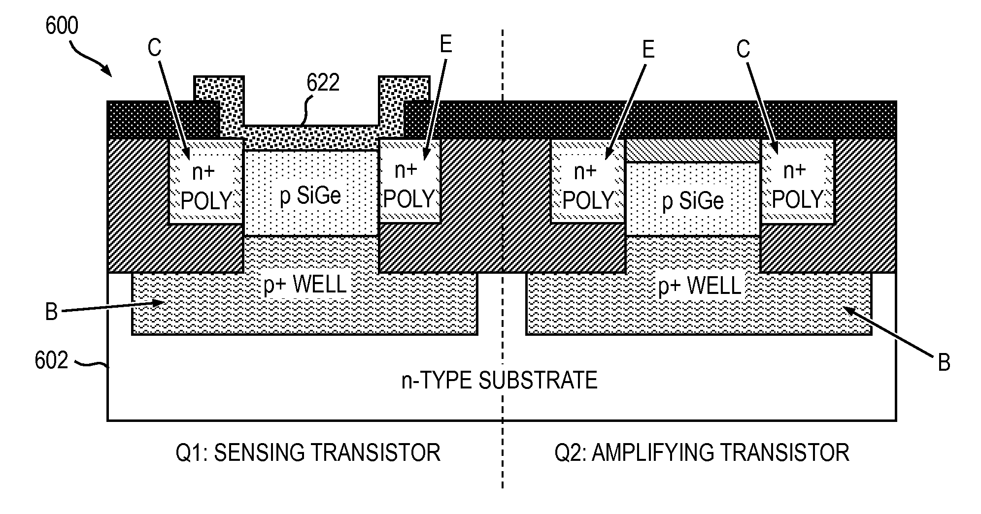 Lateral bipolar sensor with sensing signal amplification