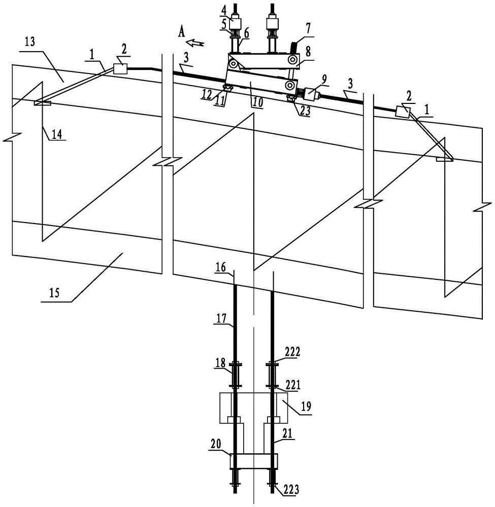 A traction tool hanger device for replacing the hanger rod of a steel tube truss concrete arch bridge