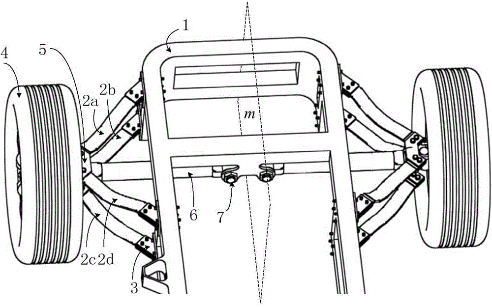Semi-independent suspension with inclined leaf springs