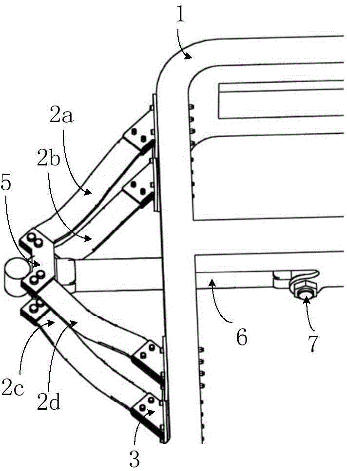 Semi-independent suspension with inclined leaf springs