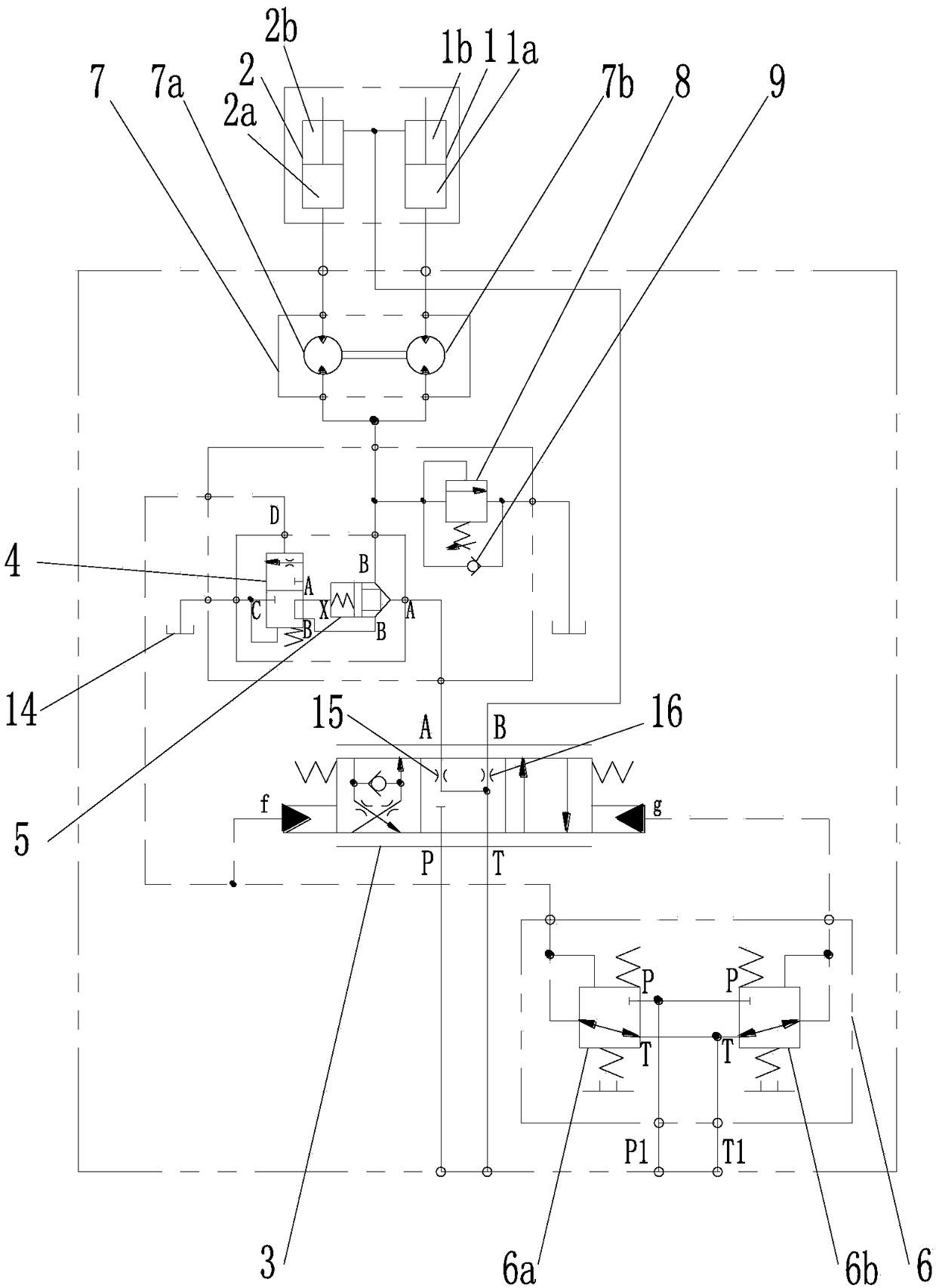 A hydraulic control system for double luffing cylinders