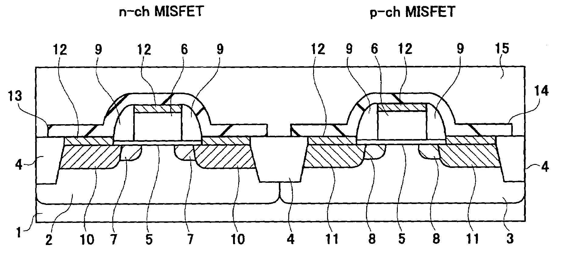 Semiconductor device including stress inducing films formed over n-channel and p-channel field effect transistors and a method of manufacturing the same