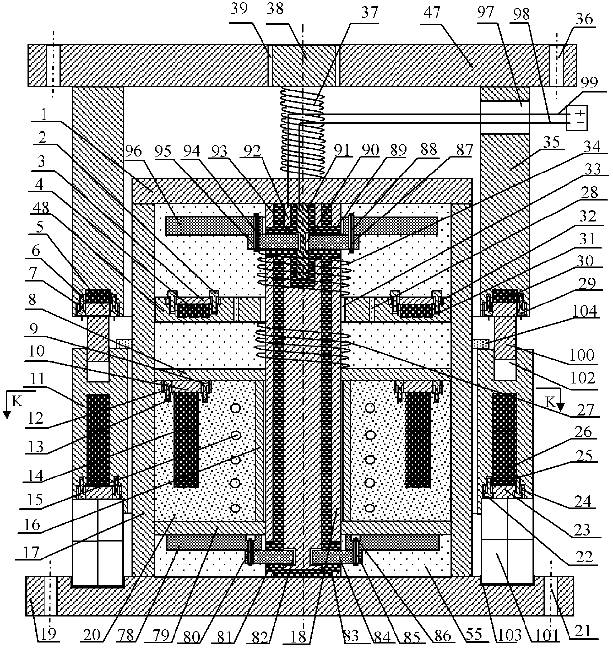 Electrorheological fluid damper with magnetic rotation and axial movement