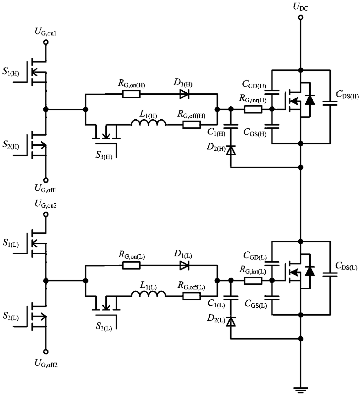 Resonant SiC MOSFET bridge arm crosstalk suppression drive circuit and control method thereof