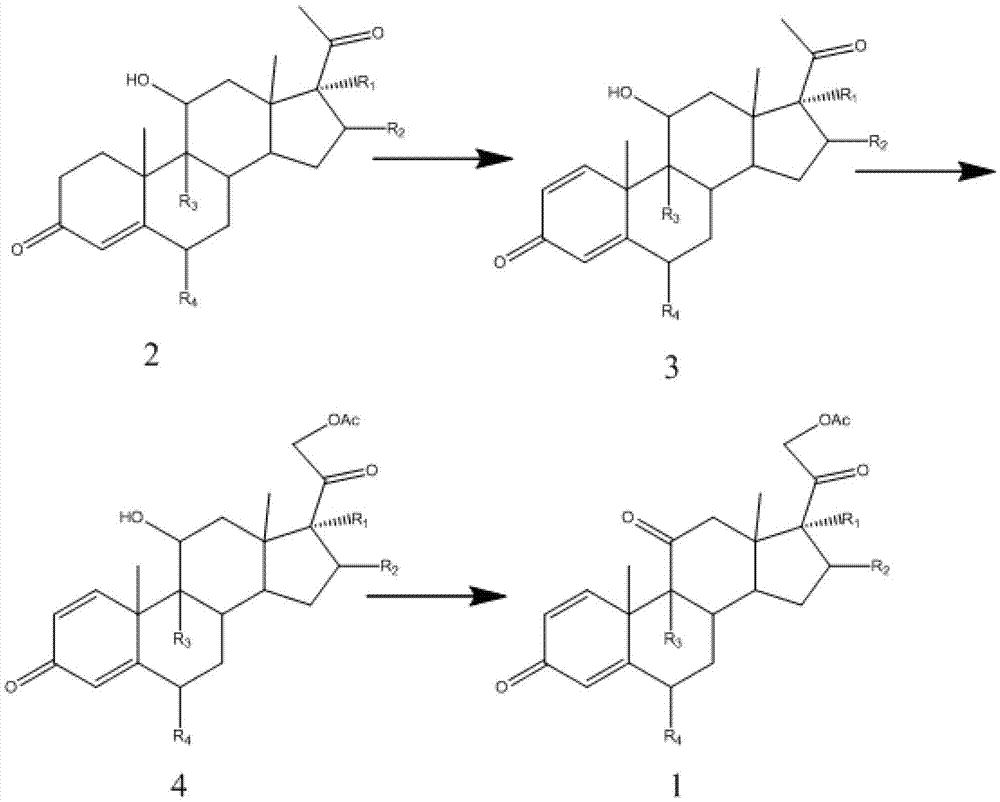 Preparation method of progestin-1,4-double bond-11-one-21-acetate compound