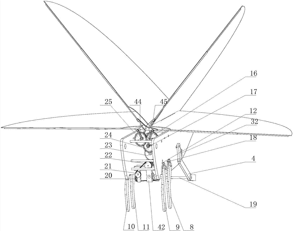 Locust-simulating flying and jumping robot based on metamorphic mechanism and flying control method thereof