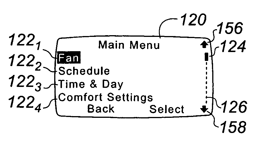 Proportional scroll bar for menu driven thermostat