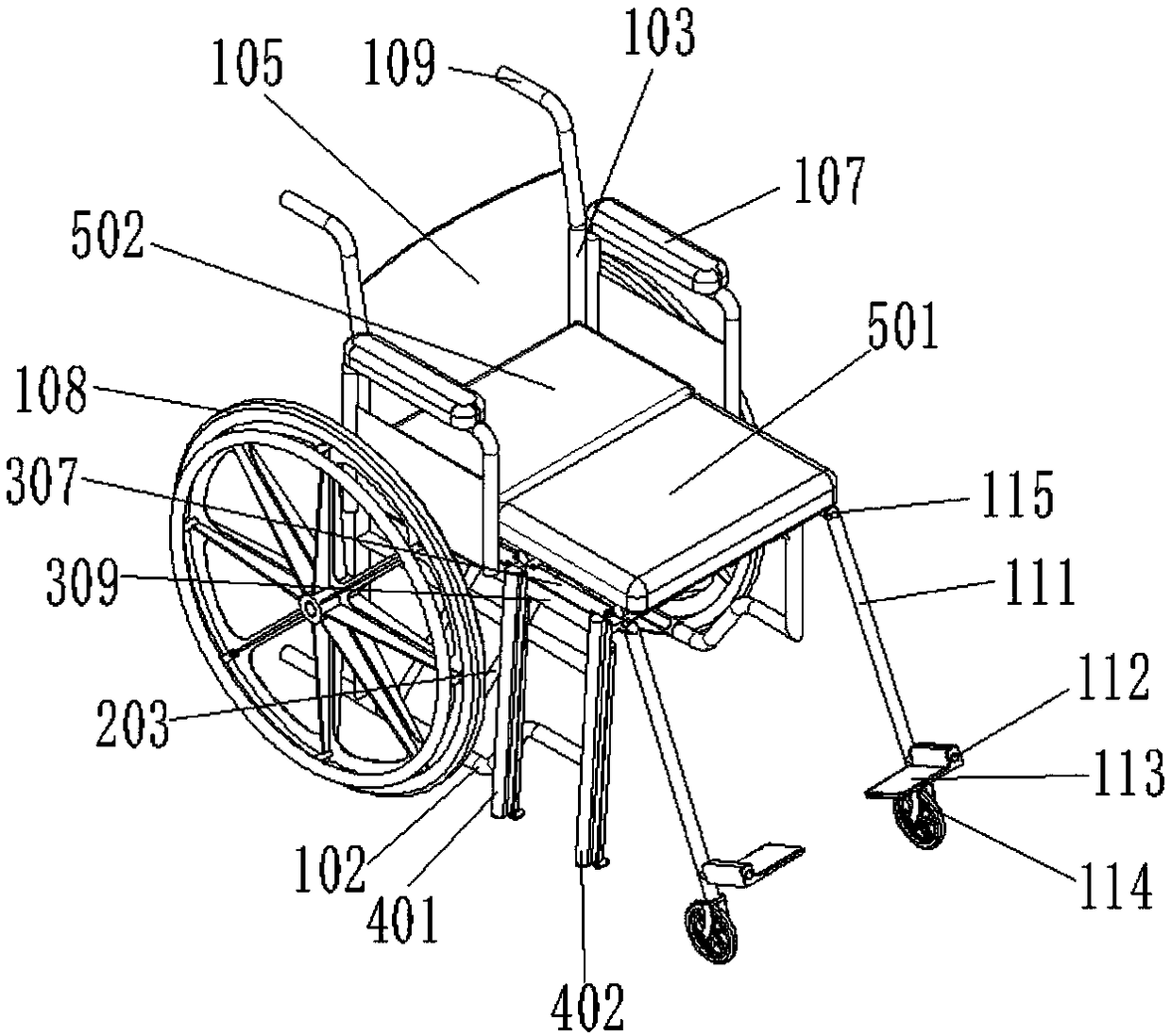 Foldable wheelchair bringing convenience for people to get on or off wheelchair