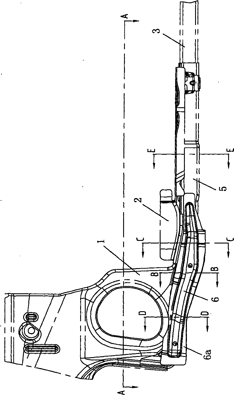 Connecting structure of front longitudinal beam and front floor longitudinal beam of automobile