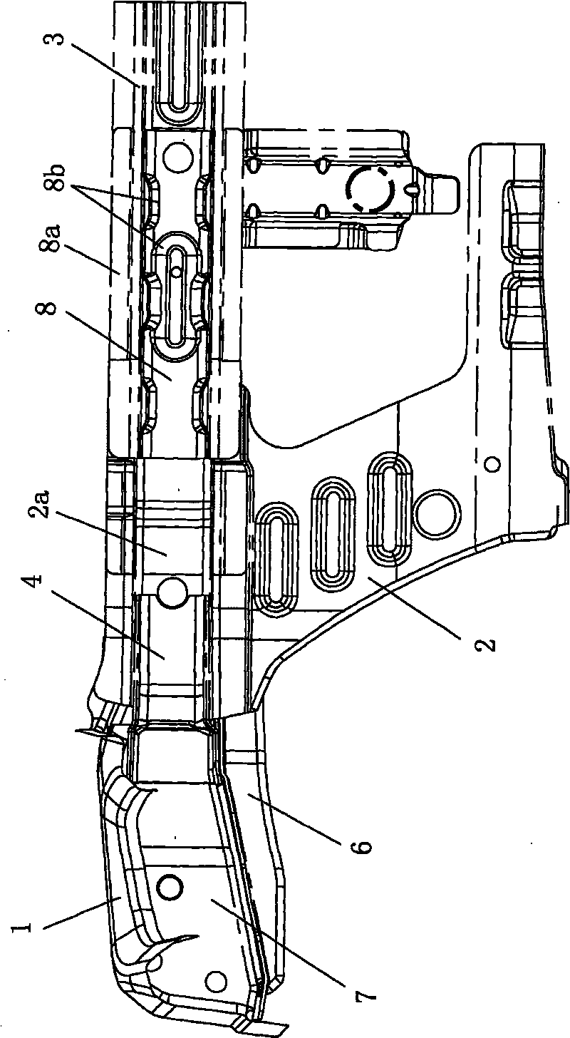 Connecting structure of front longitudinal beam and front floor longitudinal beam of automobile