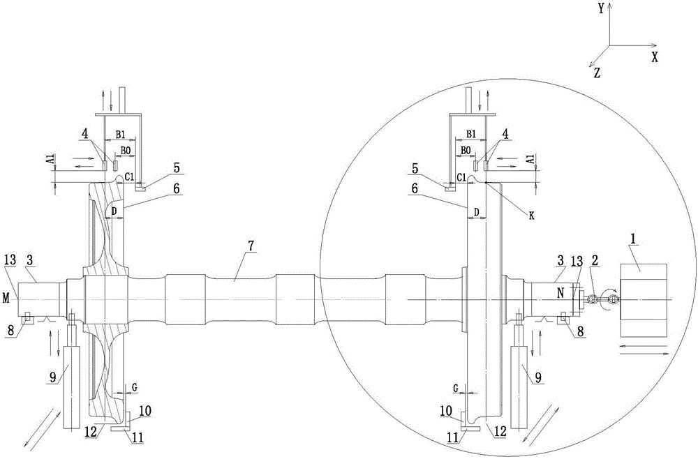 Automatic measurement method for radial runout error of wheel pair tread