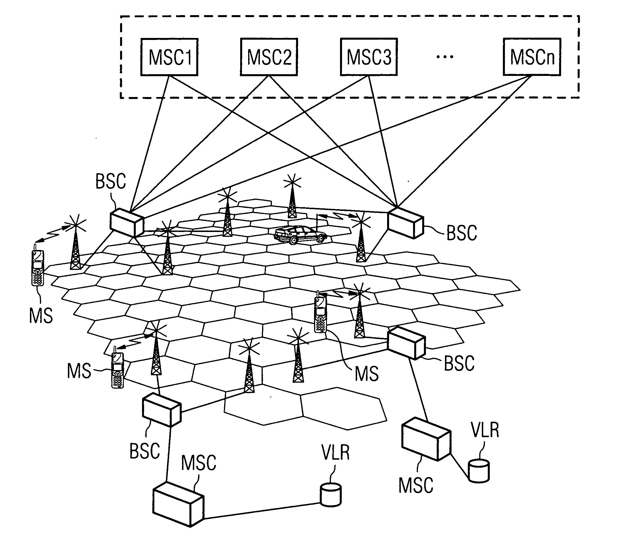 Signaling in a mobile cellular communication network with pooled MSCs