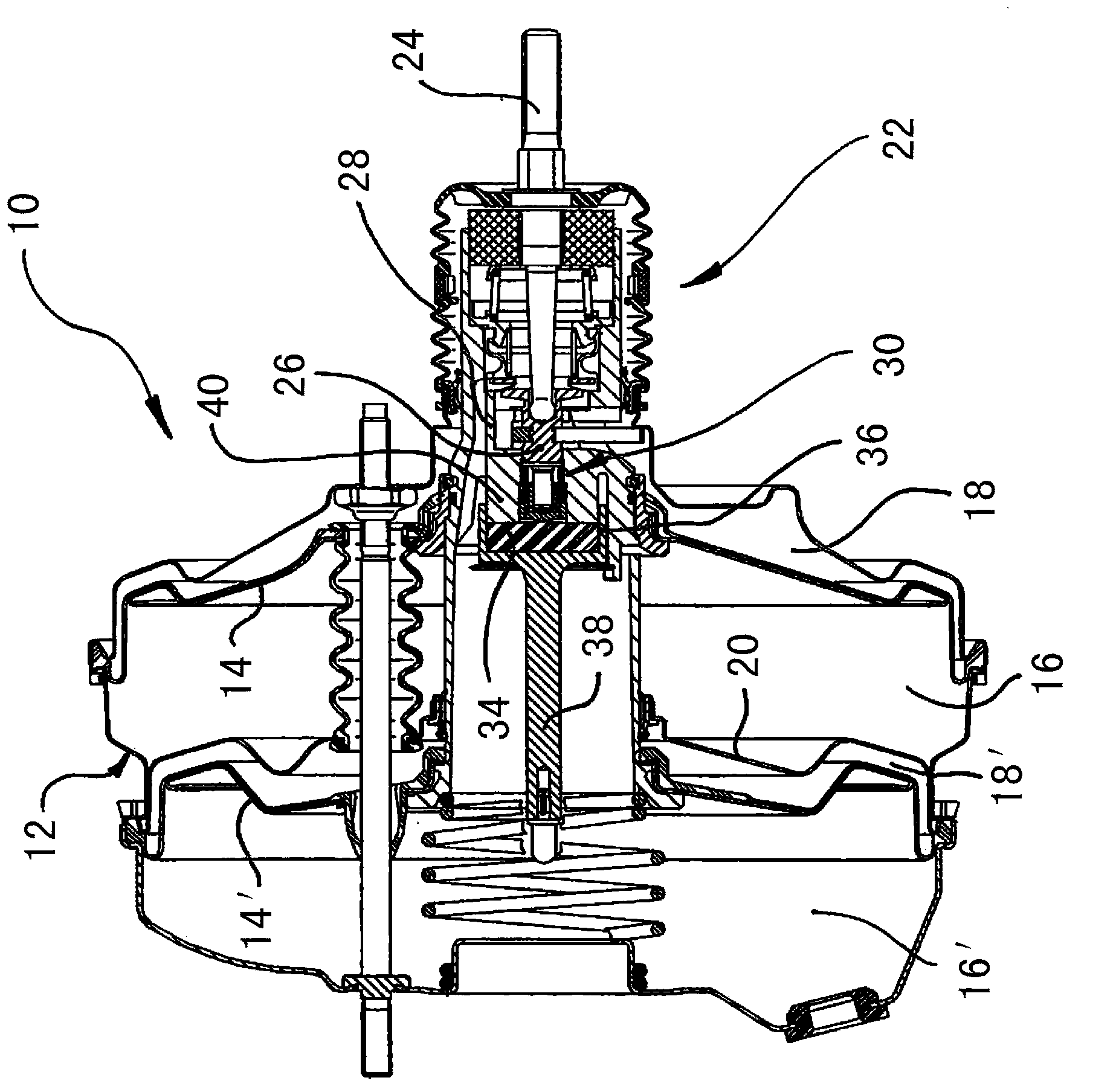 Pneumatic brake booster with variable force transmission ratio and improved switching performance