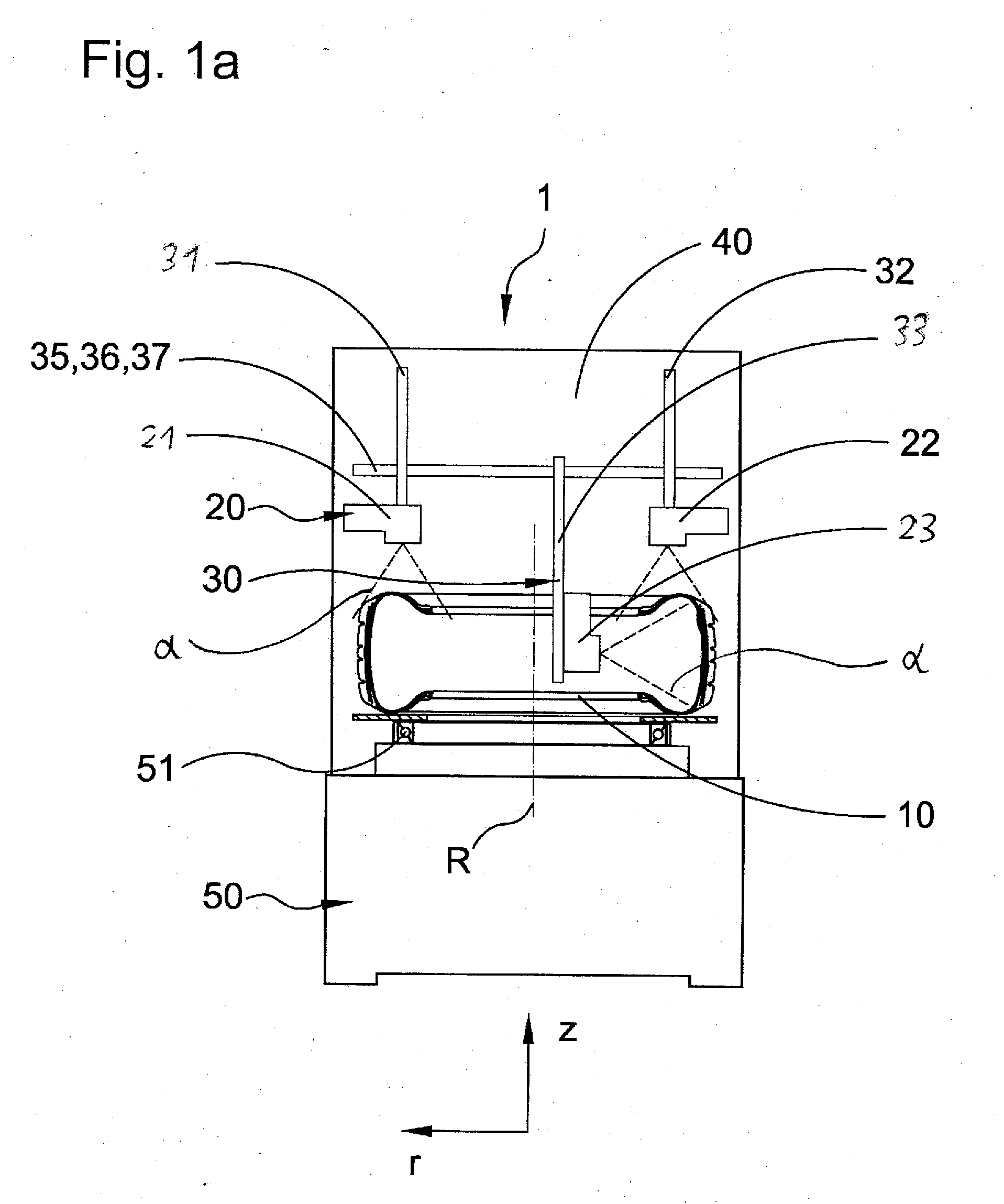 Device and method for testing a tire, in particular by means of an interferometric measuring method