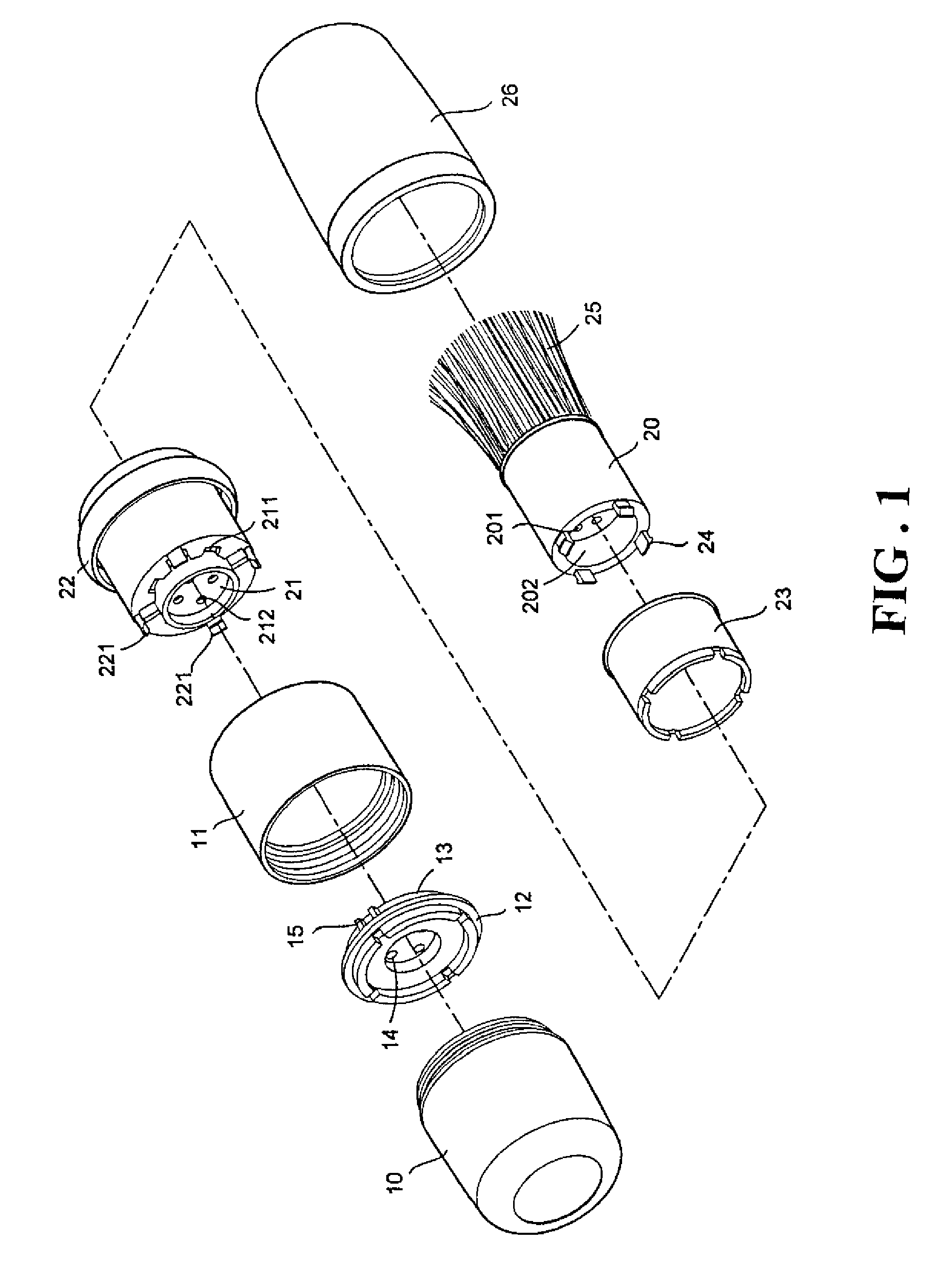 Quantitative discharge structure for brushed cosmetic jar