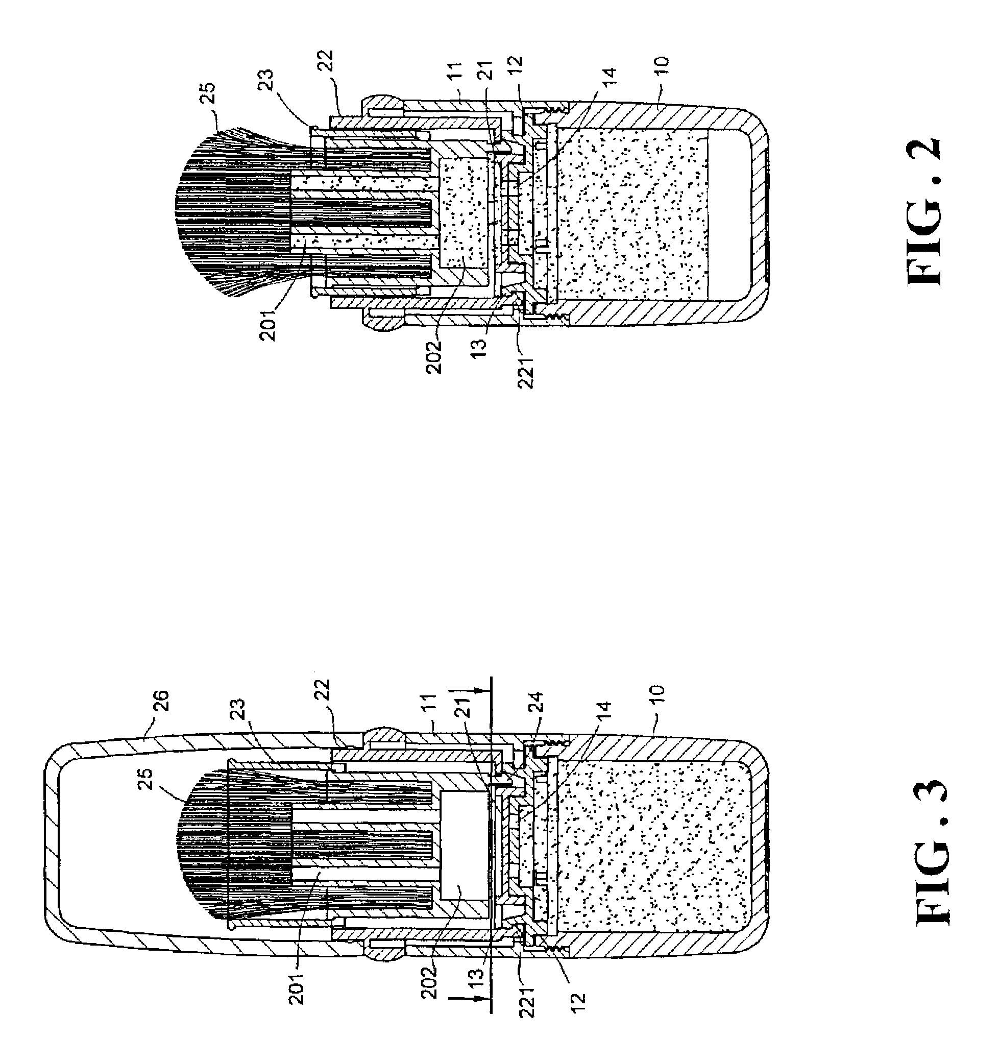 Quantitative discharge structure for brushed cosmetic jar