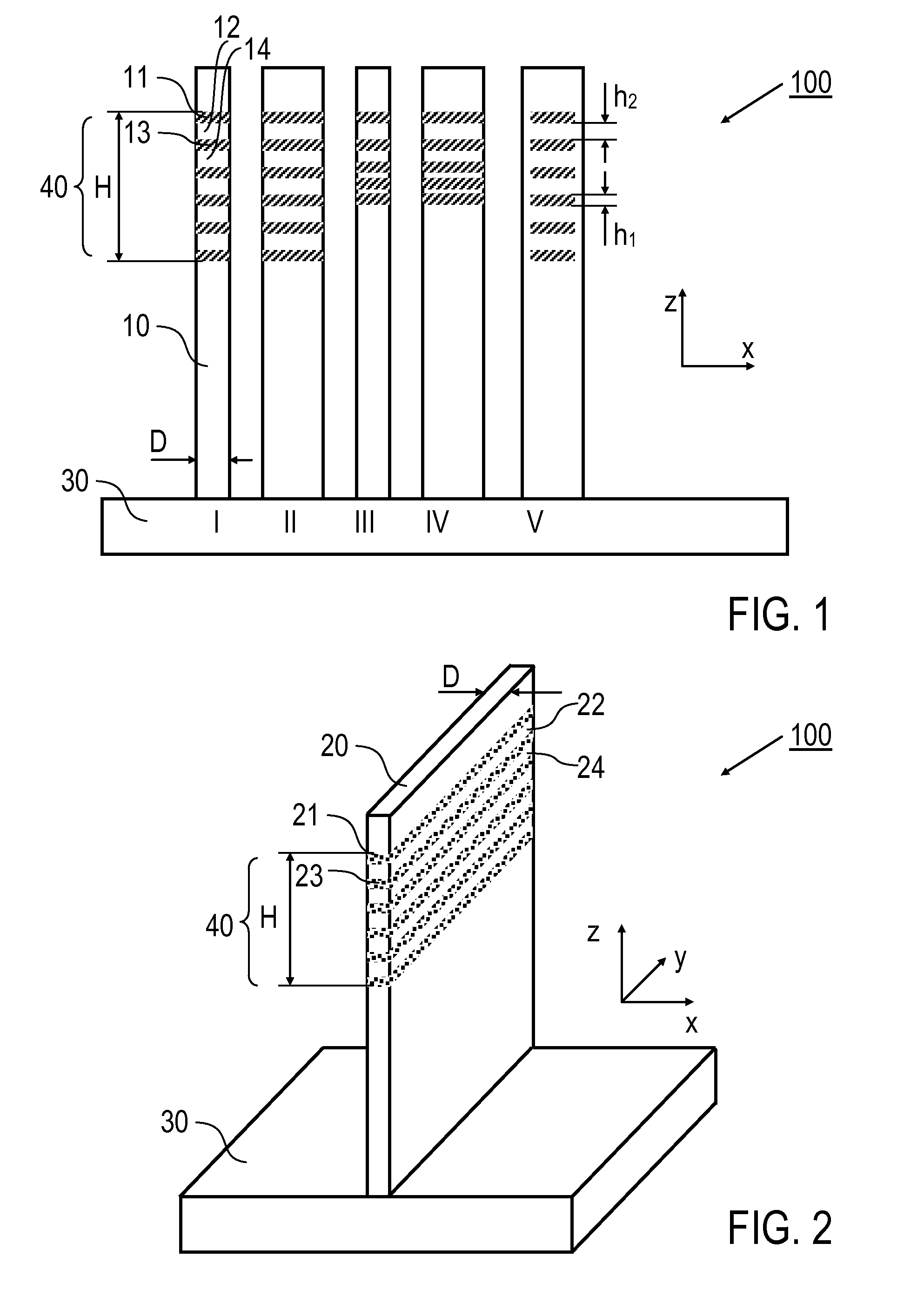Production of a semiconductor device having at least one column-shaped or wall-shaped semiconductor element