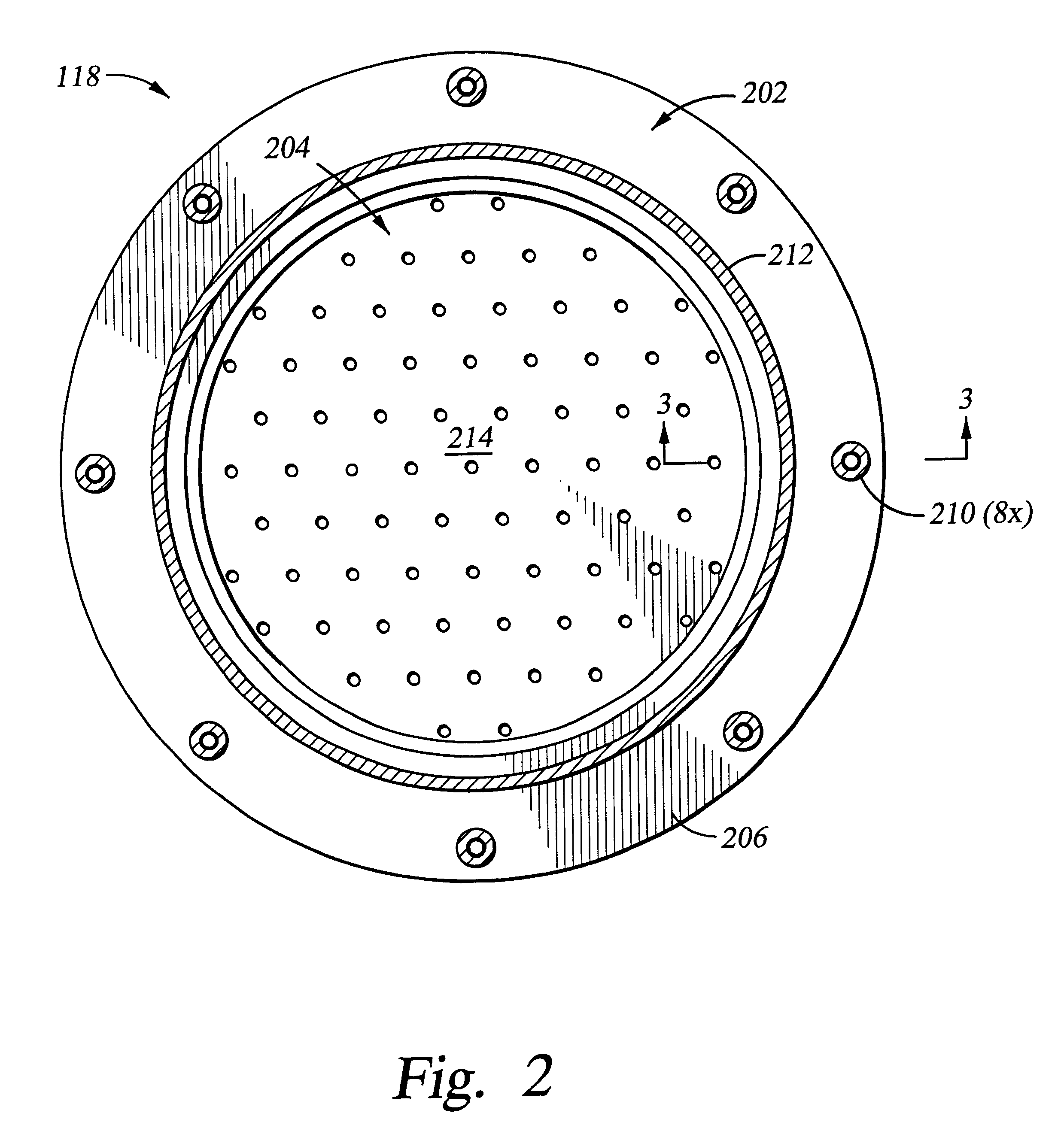 Showerhead with reduced contact area