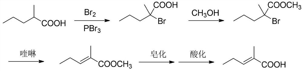 A kind of synthetic method of trans 2-methyl-2-pentenoic acid