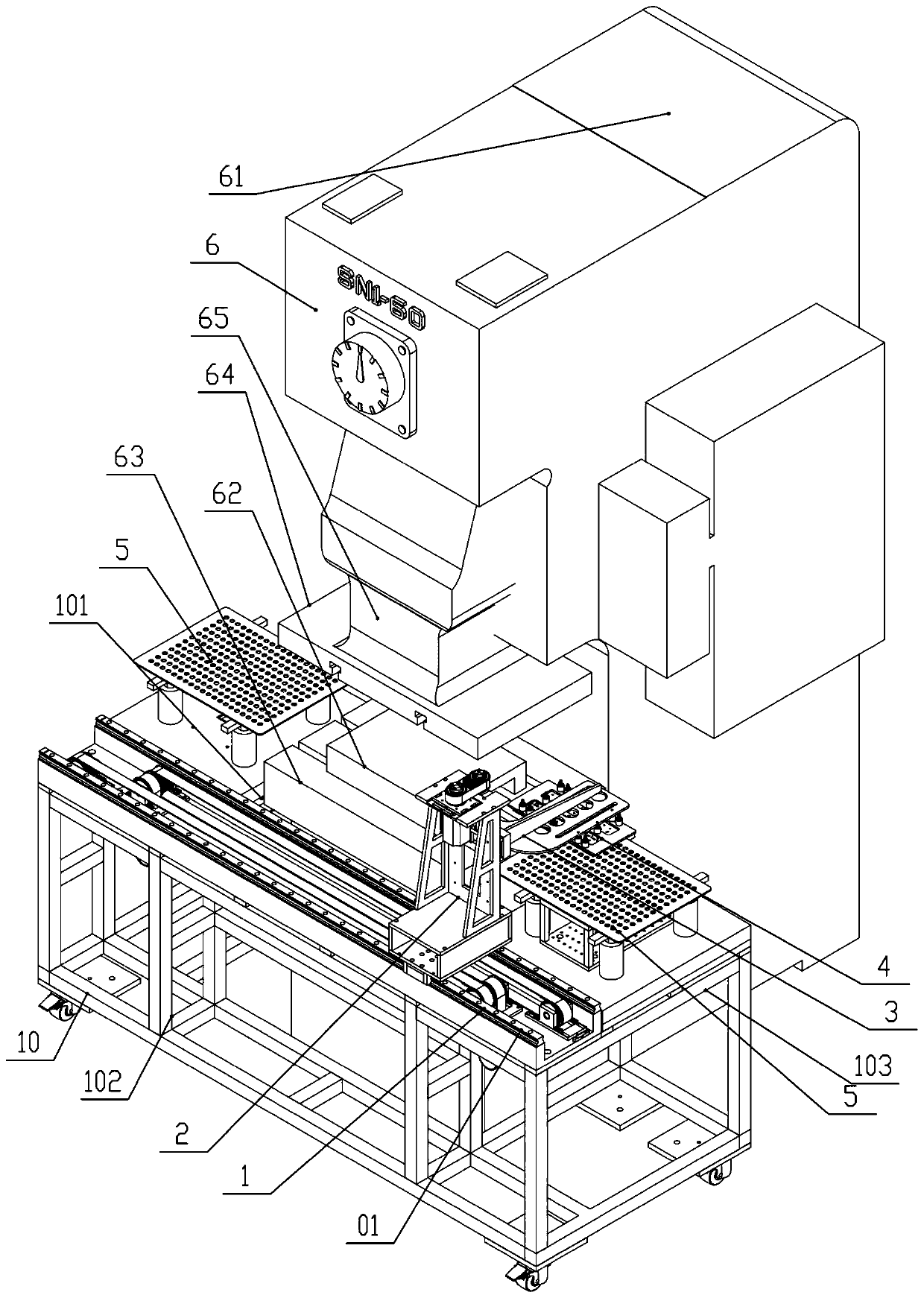 Automatic stamping device in keyboard glue product production