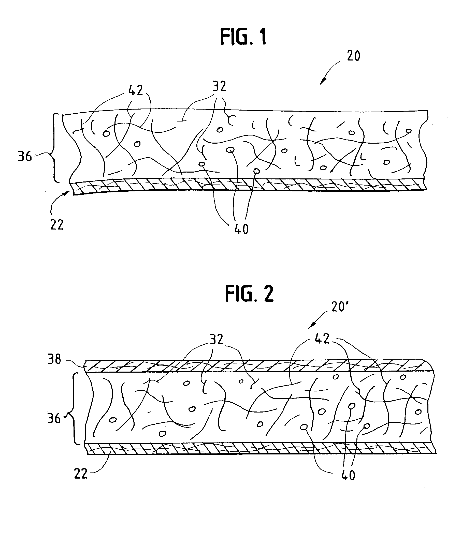 Absorbent material incorporating synthetic fibers and process for making the material