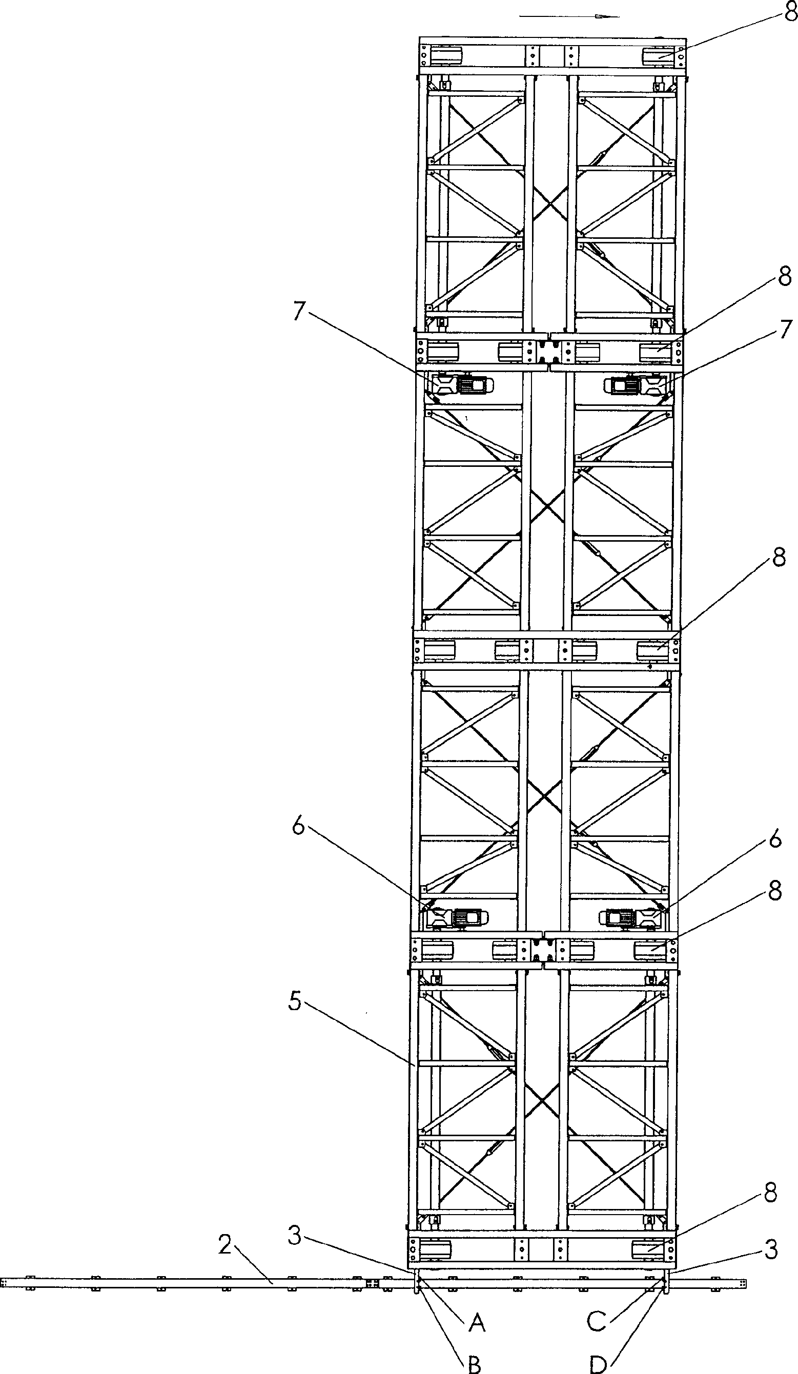 Deviation correcting device of railless moving type goods shelf