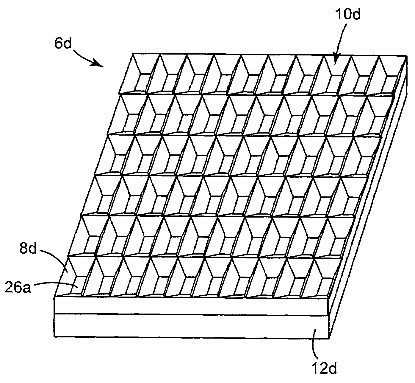 Optical film having a structured surface with concave pyramid-shaped structures
