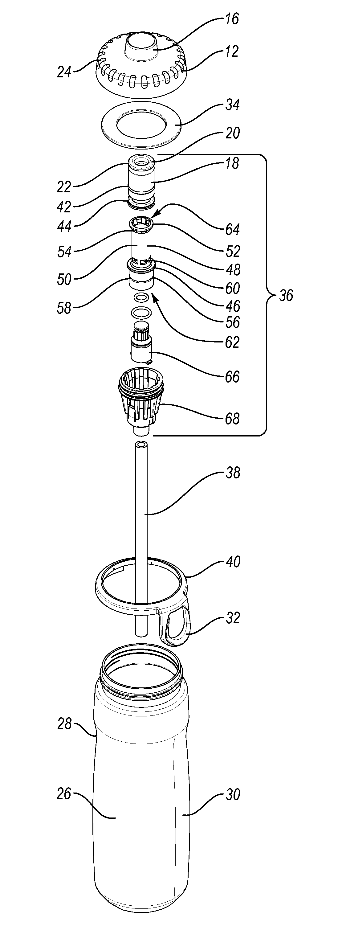 Liquid dispensing container with multi-position valve and straw
