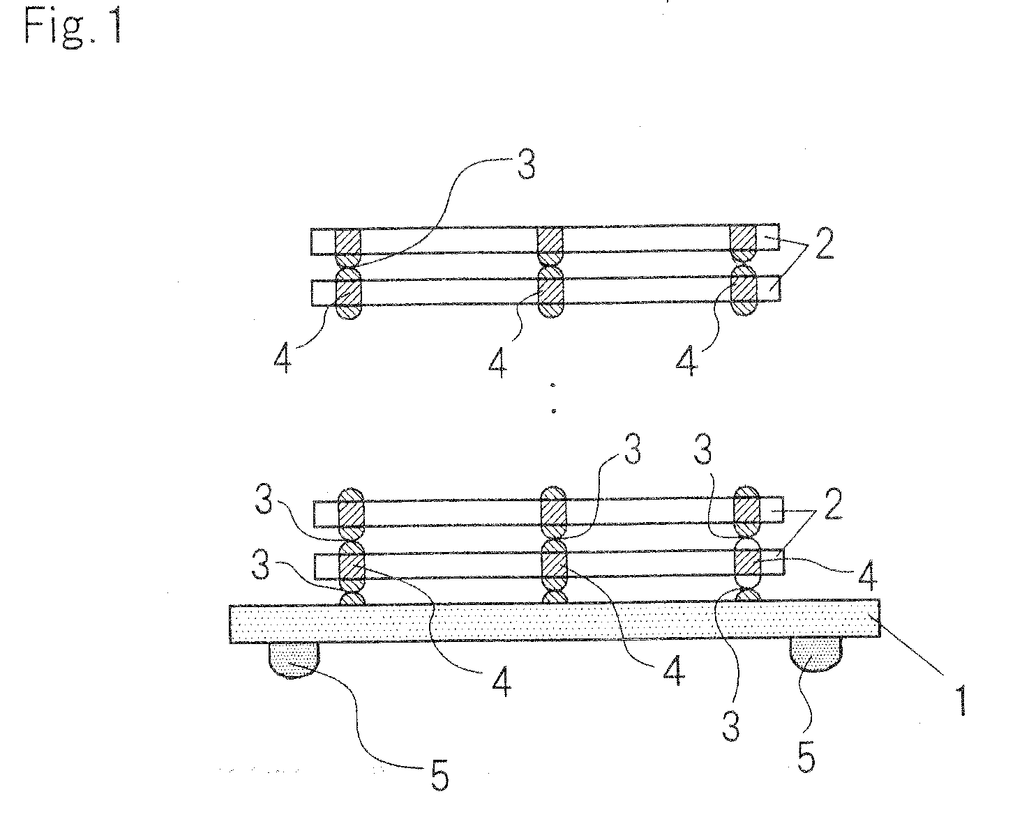 Separate testing of continuity between an internal terminal in each chip and an external terminal in a stacked semiconductor device