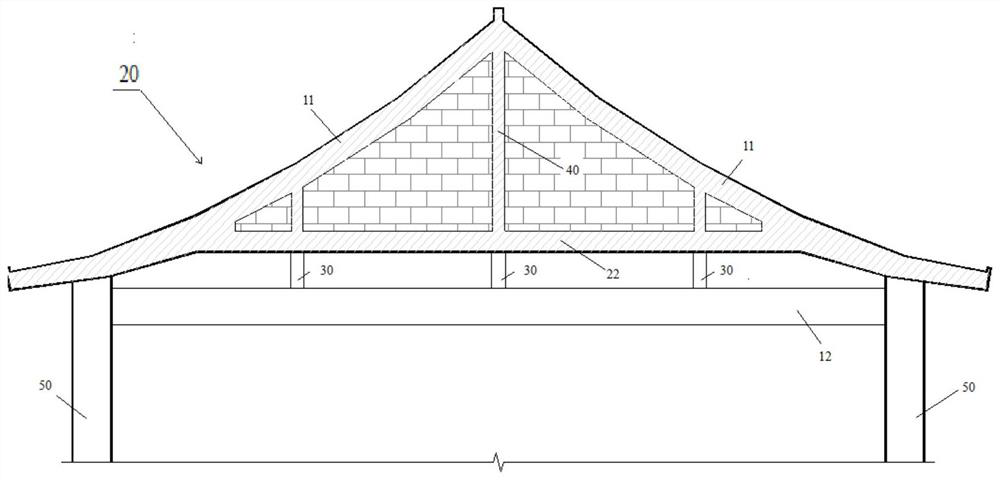 Large-span antique gable and hip roof structure