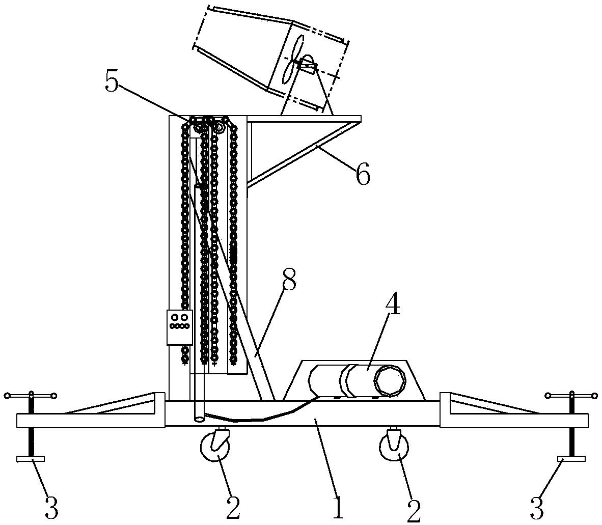 Hydraulic mobile fan lifting support