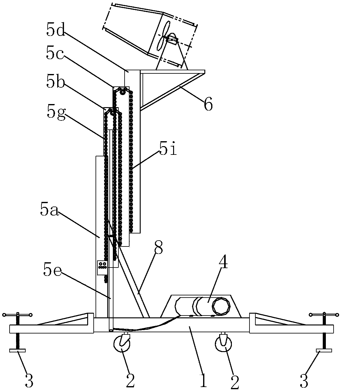 Hydraulic mobile fan lifting support