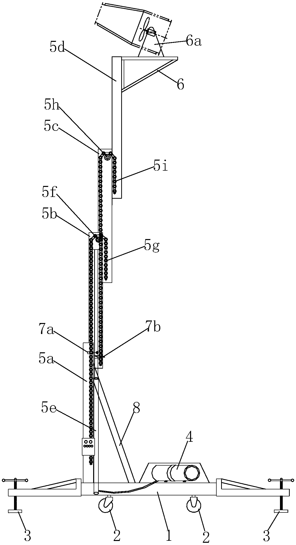 Hydraulic mobile fan lifting support